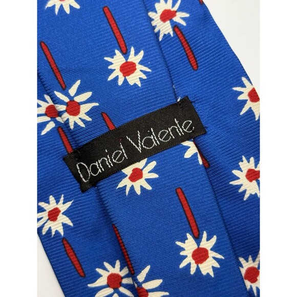 Daniel Valente Red White & Blue Floral Silk Neck Tie - Picture 4 of 6